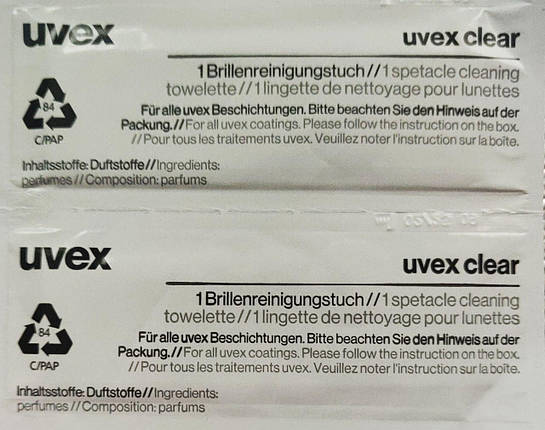 Серветки вологі Uvex Clear всіх видів захисних окулярів uvex 2 шт, фото 1