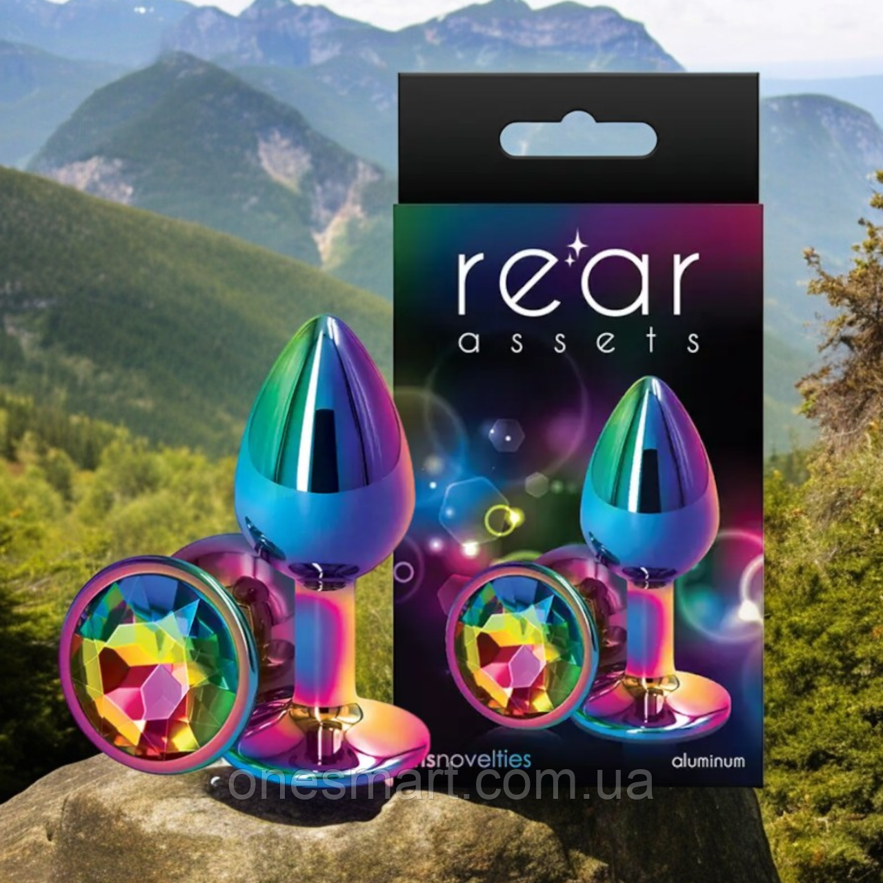Райдужна анальна пробка з кристалом Rear Assets "Rainbow" NS Novelties (розмір S)