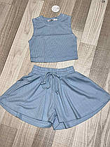 Костюм рубчик літній на дівчинку (шорти та топ) р. 128-152 блакитний