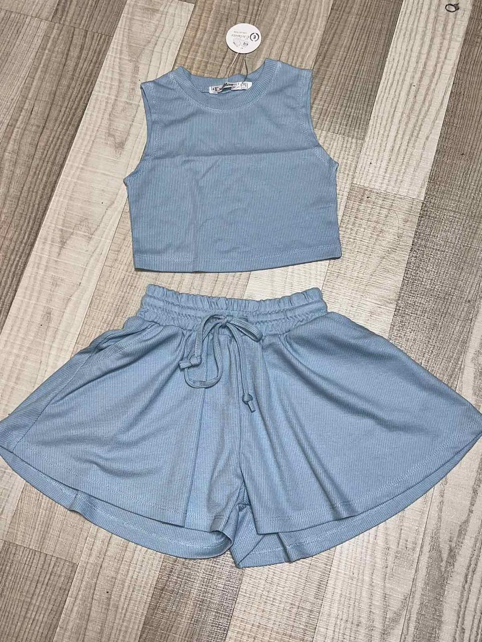 Костюм рубчик літній на дівчинку (шорти та топ) р. 128-152 блакитний