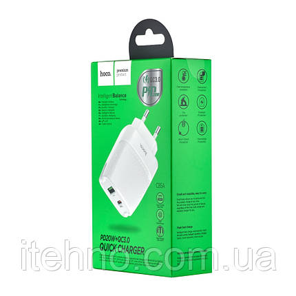 Мережевий адаптер Hoco C85A Bright PD20W+QC3.0 Швидка зарядка EU (Білий), фото 3