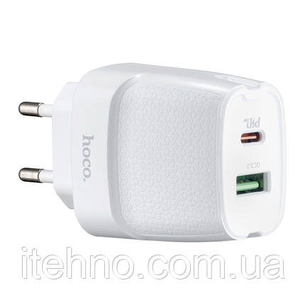 Мережевий адаптер Hoco C85A Bright PD20W+QC3.0 Швидка зарядка EU (Білий), фото 1