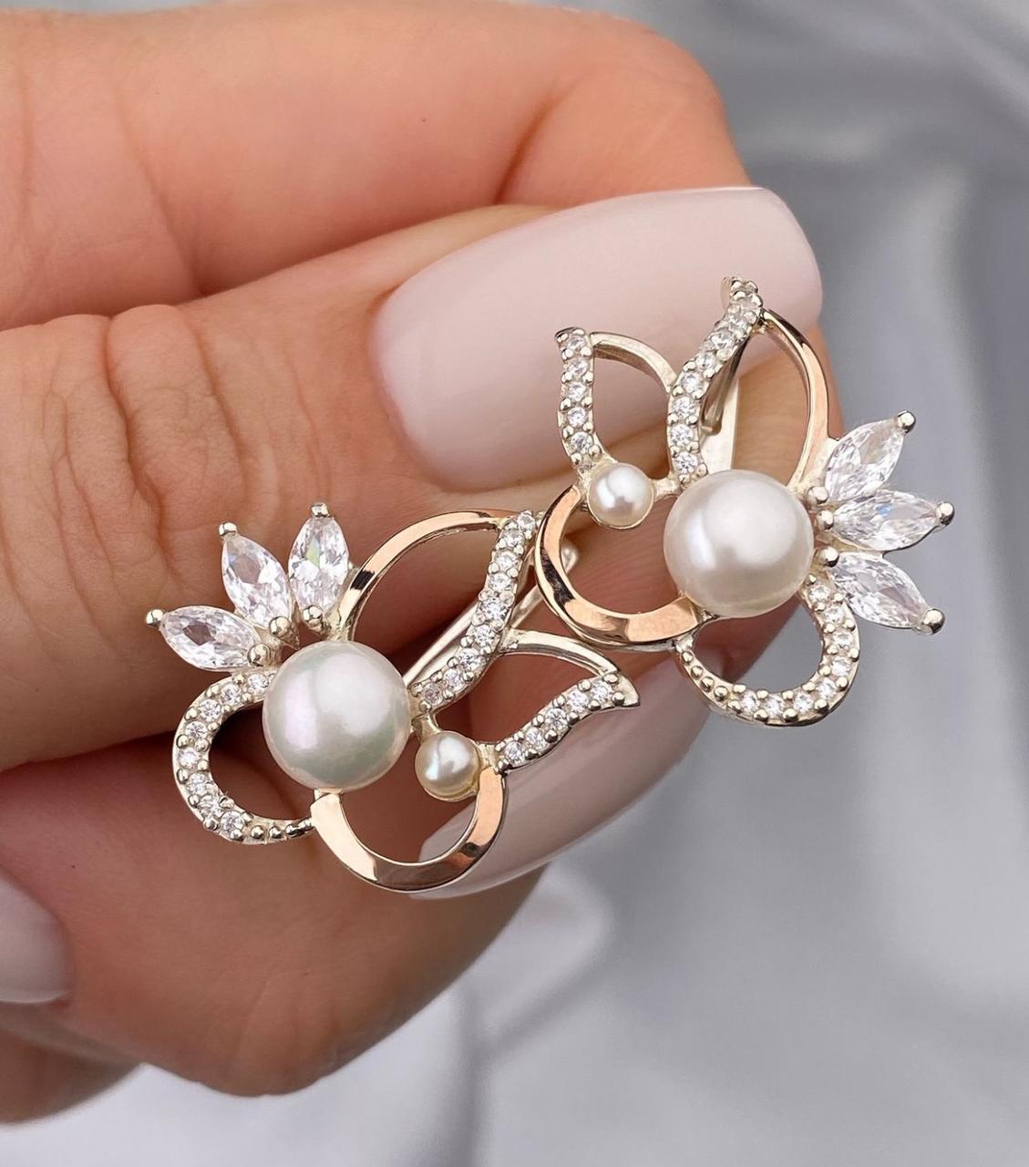 Срібні сережки з перлами, фото 1