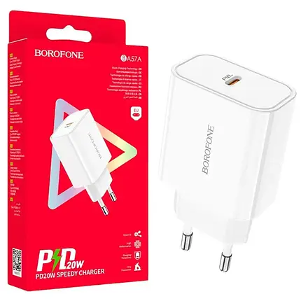 Мережевий адаптер Borofone BA57A Easy Speed single port PD20W EU (Білий), фото 1