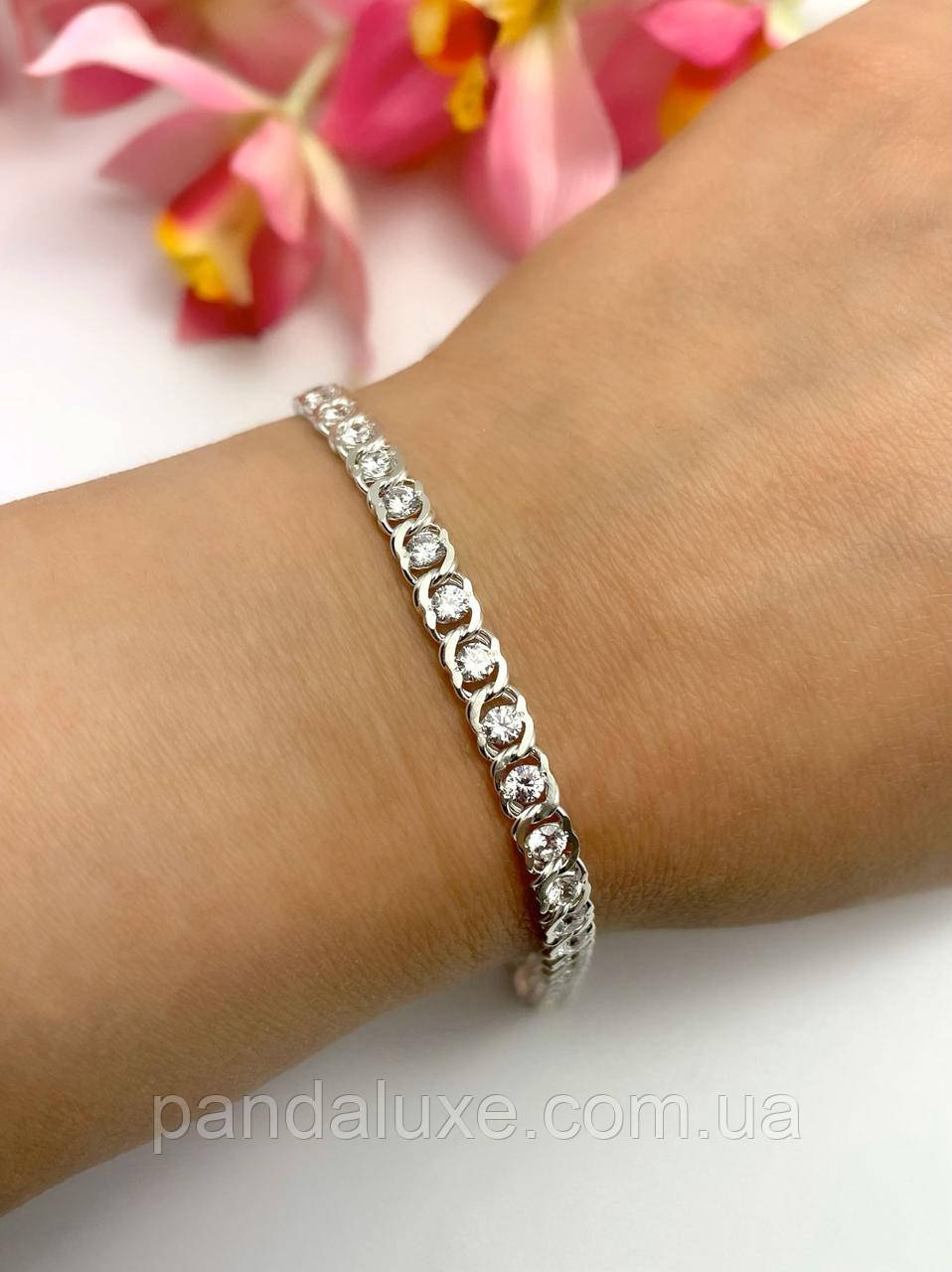 Браслет жіночий срібний Бісмарк арабський з камінням, ширина 5 мм
