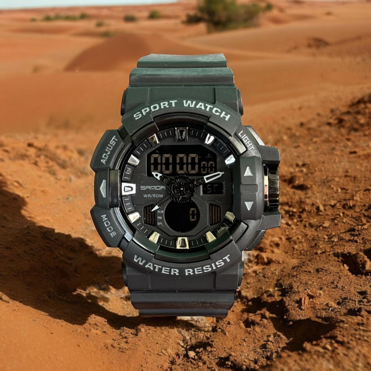 Електронний спортивний водонепроникний спортивний годинник Sanda 3129 All Black. Тактичний годинник для військових