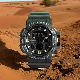 Електронний спортивний водонепроникний спортивний годинник Sanda 3129 All Black. Тактичний годинник для військових