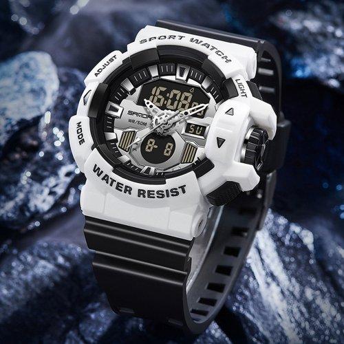 Електронний спортивний водонепроникний спортивний годинник Sanda 3129 White-Black