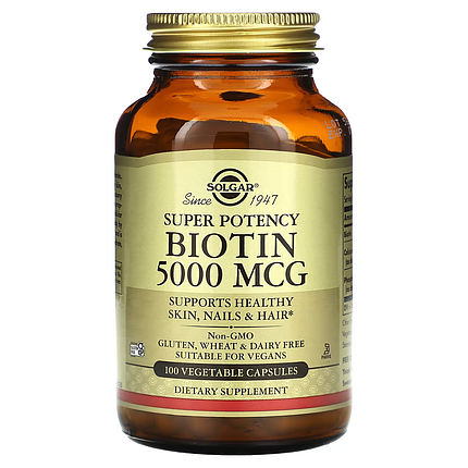 Біотин Солгар 5000 Biotin 5000 mcg 100 Caps вітамін б7, фото 1