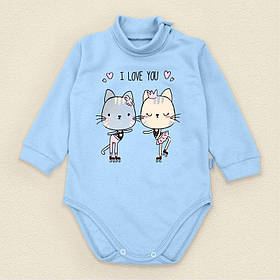Боді з начосом та високою горловиною I love You зріст 80 см (9 - 12 місяців) Malena Блакитний з принтом