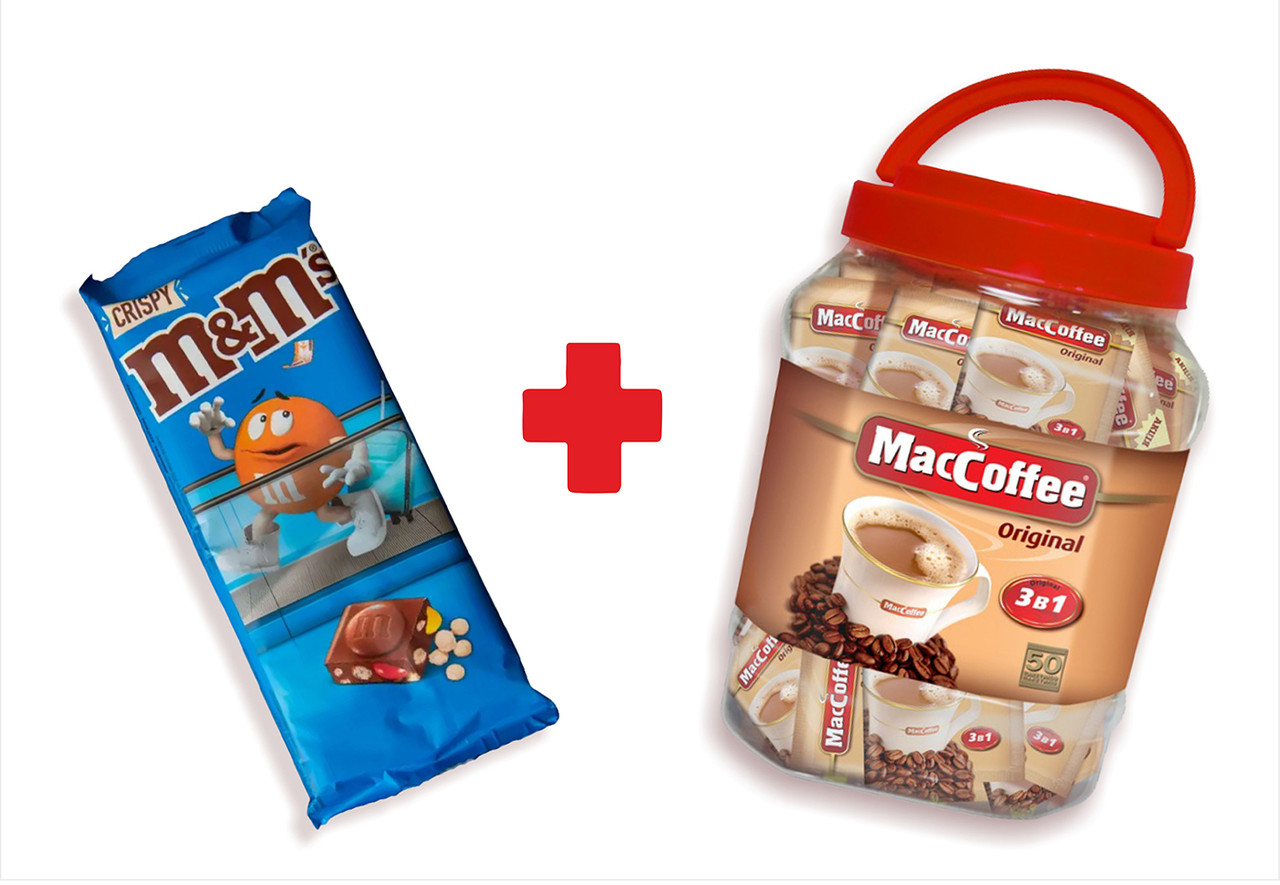 Разом дешевше: MacCoffee 3 в 1 Оригінал 50 пак. + молочний шоколад M&M's Crispy, фото 1