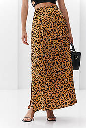 Жіноча довга шовкова спідниця з розрізом у леопардовий принт