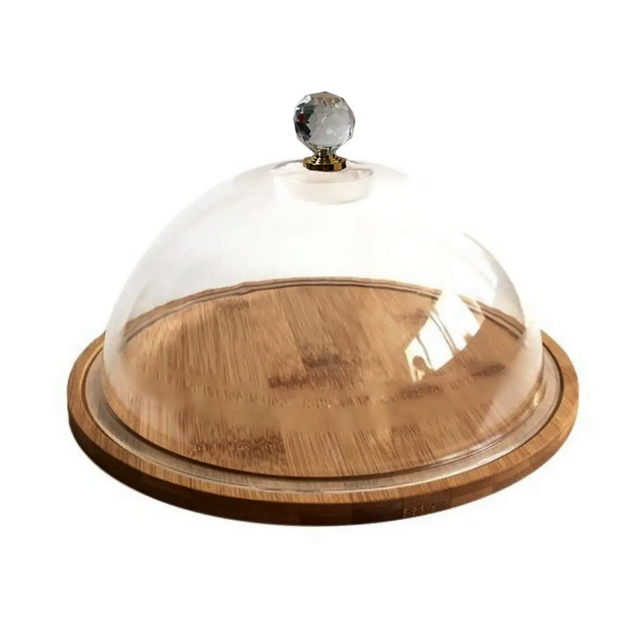 Піднос круглий бамбуковий 300 мм + кришка-купол пластик 251*251*115 мм Helios 7260/7261, фото 1