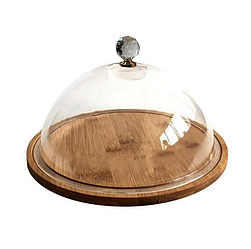 Піднос круглий бамбуковий 300 мм + кришка-купол пластик 251*251*115 мм Helios 7260/7261