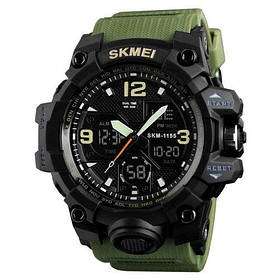 Спортивний електронний водонепроникний годинник Skmei 1155 Black-Military. Тактичний годинник для військових