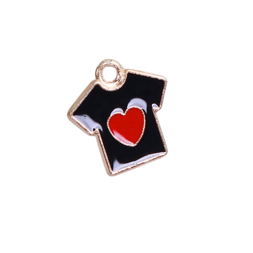 Підвіска Finding Кулон шарм футболка серце Золотиста червона і чорна емаль 16 мм x 16 мм