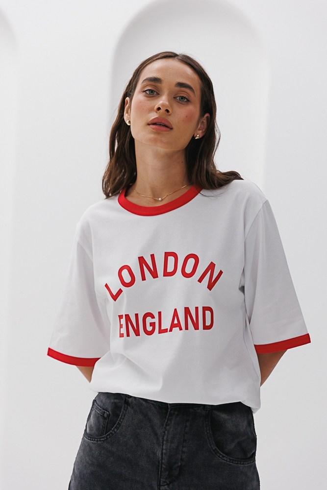 Жіноча футболка крій оверсайз із написом LONDON ENGLAND