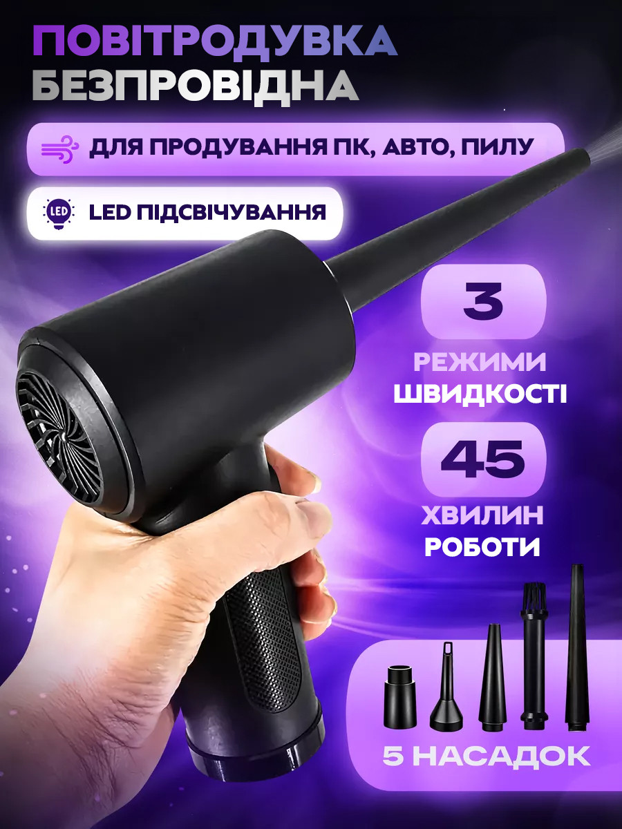 Акумуляторний ручний компресор Air Duster C4915 для продування Black
