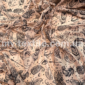 Сітка стрейч друкований принт Татучий 150 см бежевий із чорним