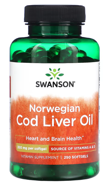 Олія печінки тріски подвійна сила Swanson Norwegian Cod Liver Oil Свансон USA США 1 г 250 капсул, фото 1