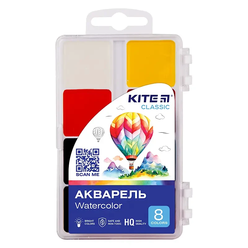 Фарби акварельні 8кольорів Kite HK НК23-065  //12шт/уп, фото 1