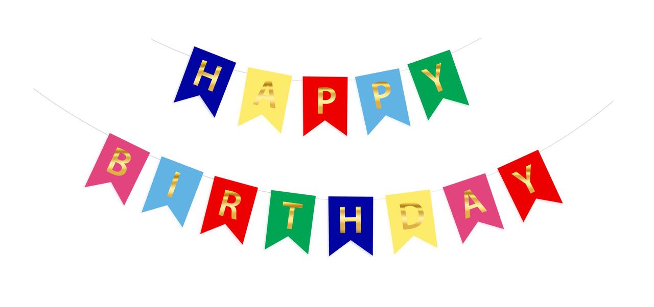 Гірлянда побуквена "Happy Birthday" золото на кольорових прапорцях 2