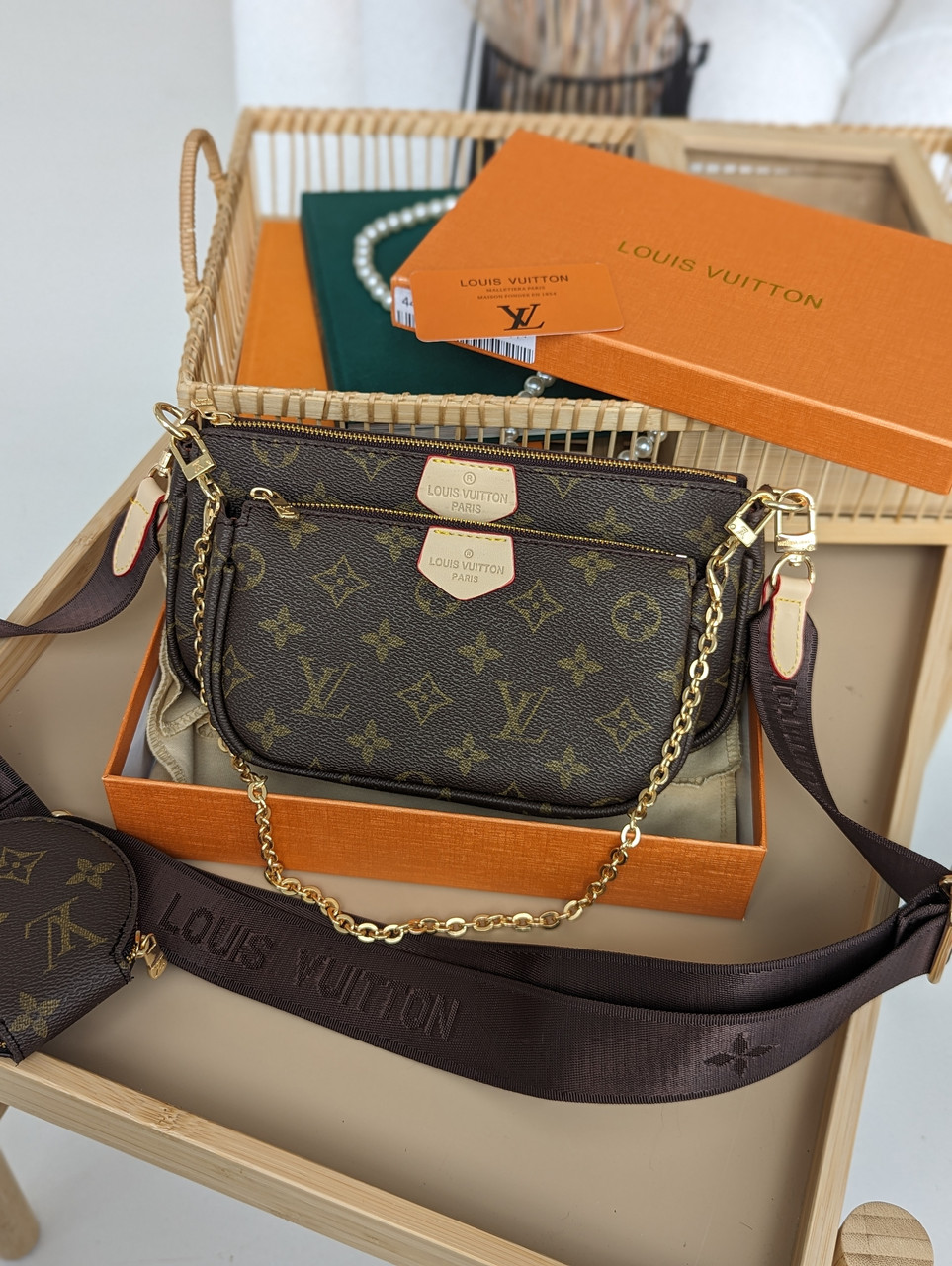 Сумка Луї Вітон 3 в 1 Louis Vuitton Multi Pochette, клатч коричневий через плече Луї Вітон 3 в 1