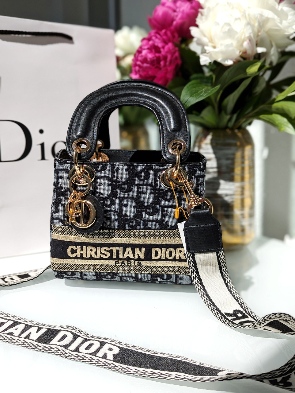Жіноча сумка Леді Діор мінісірий текстильний із широким ременем Dior ЛЮКС якість, фото 1
