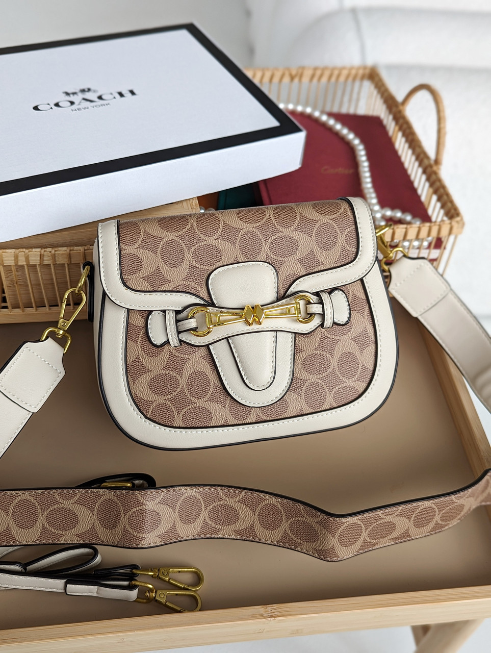 Жіноча сумка Coach білий моногам Коуч, фото 1