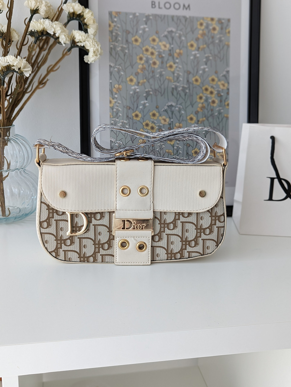 Сумка жіноча Christian Dior, сумка багет Діор молочний, фото 1