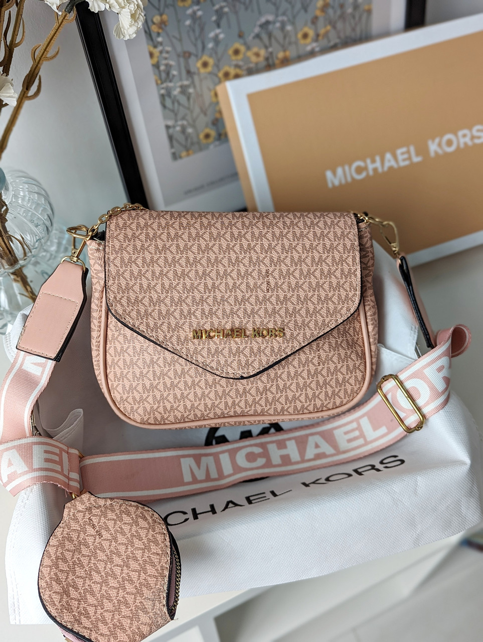 Сумка жіноча Michael Kors крос-боді 2в1 Майкл Корс рожевий, фото 1
