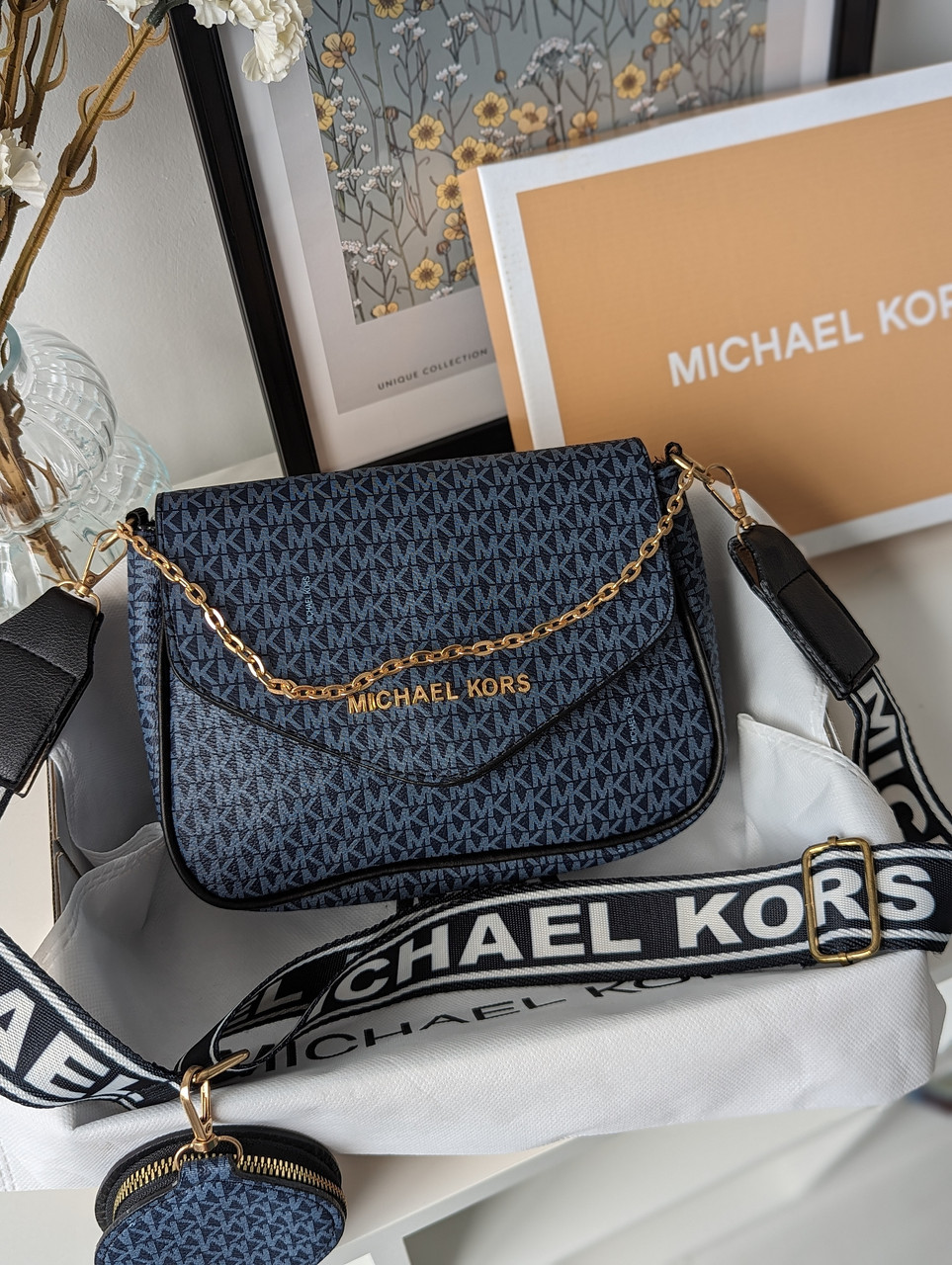 Сумка жіноча Michael Kors крос-боді 2 в 1 Майкл Корс синій
