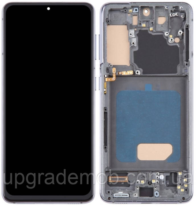 Дисплей модуль тачскрин Samsung G991 Galaxy S21 5G чорний Amoled оригінал переклеєне скло з рамкою сірого