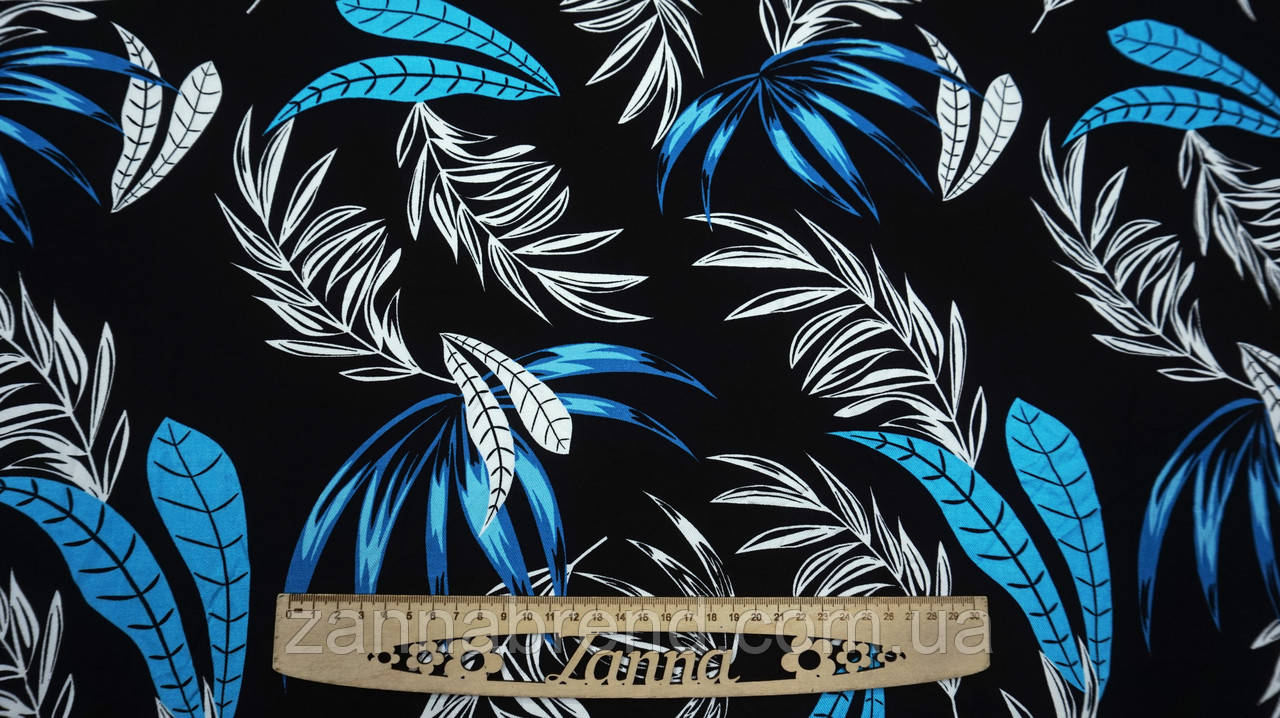Тканина Поплін колір чорний "Нічні тропіки", фото 1