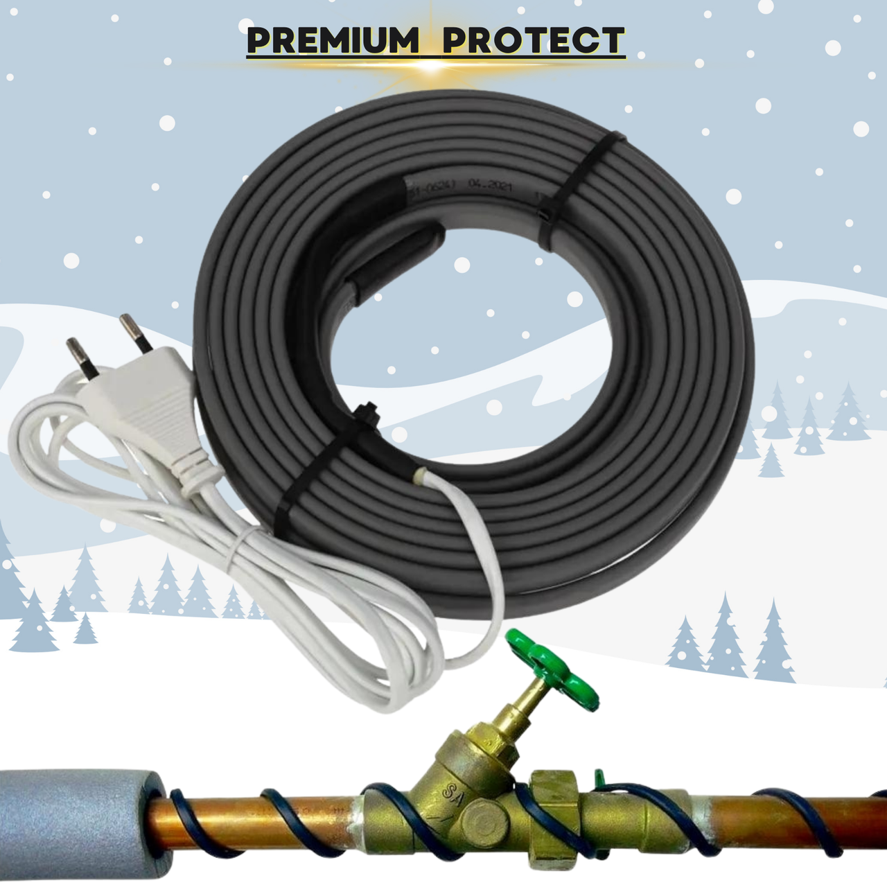 Саморегулюючий кабель з вилкою для обігріву труб 14м - Premium Protect 2C (20 Вт/м)