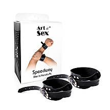 Мужские кожаные наручники Art of Sex - Man Handcuffs Speedway XS-M, цвет черный, фото 3