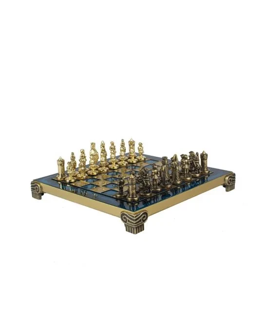 S1CBLU Manopoulos Byzantine Metal Chess set with Gold & Bronze Chessmen & 20cm Chessboard in Blue, фото 1