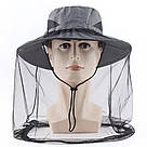 Капелюх із антимоскітною сіткою від комарів панама Anti Mosquito накомарник Сірий протимоскітка, фото 4