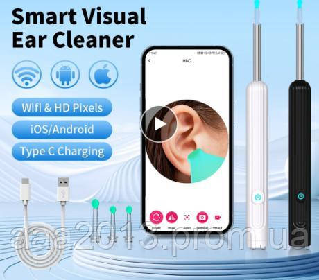 Ендоскоп бороскоп Бездротова камера Wi-Fi вічко спостереження Вушний отоскоп для очищення вух, фото 1
