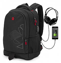 Рюкзак шкільний підлітковий для хлопчика ортопедичний з USB порт 5-11 клас чорно-червоний SkyName 90-144