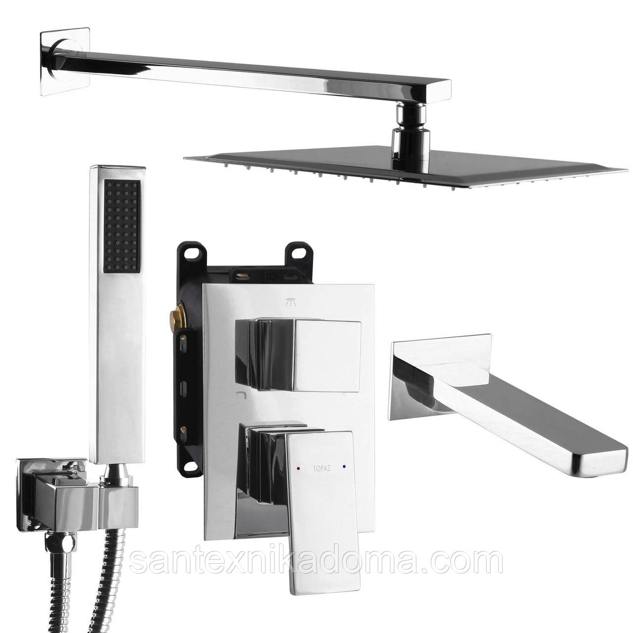 Душова система TOPAZ ODISS TO 08115-H13 вбудована лійка тропік 25*25см змішувач з виливом латунь