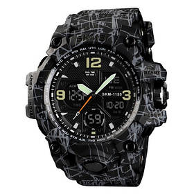 Спортивний електронний водонепроникний годинник Skmei 1155 Black-Gray. Тактичний годинник для військових