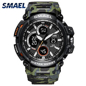 Спортивний електронний водонепроникний годинник Smael 1708 Camo Green. Тактичний годинник для військових
