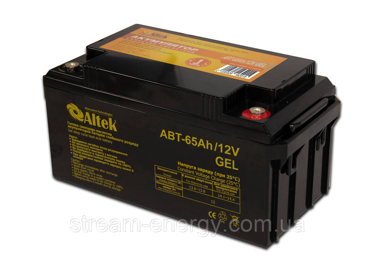 Акумулятор для ДБЖ 100ач ALTEK ABT-65-12-GEL - для дому, для квартири, для котла, насоса, ноутбука