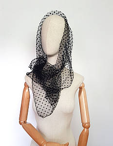 Шарф ажурний жіночий легкий фатин флок Міріам чорний