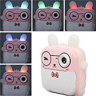 Дитячий фотоапарат миттєвого друку зайчик рожевий, міні принтер фотопарат заєць, фотоапарат для дівчинки