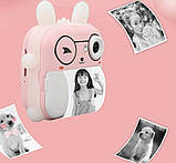 Дитячий фотоапарат миттєвого друку зайчик рожевий, міні принтер фотопарат заєць, фотоапарат для дівчинки, фото 2