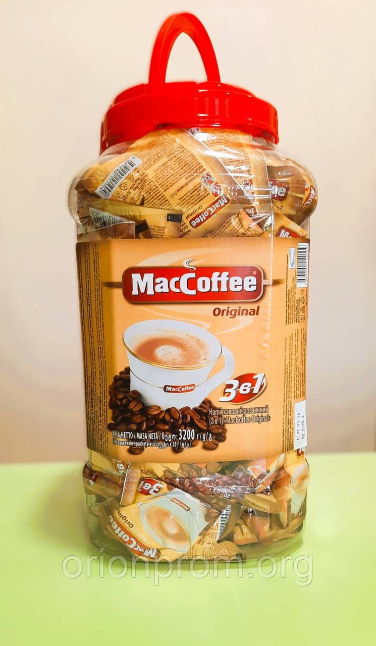 Кавовий напій Maccoffee 3 в 1 Original банка 160 пакетів, фото 1
