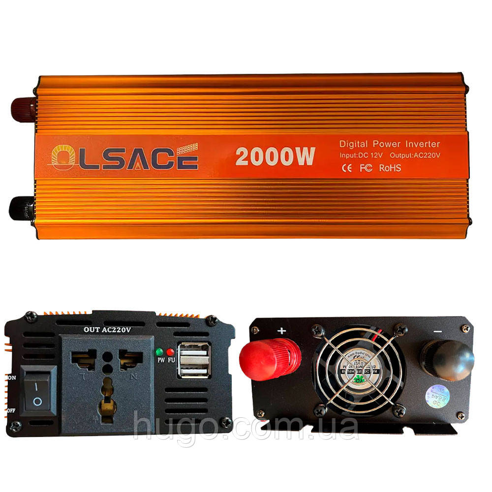 Перетворювач напруги - інвертор 2000W, 12V, OLSACE / Автомобільний інвертор / Автоінвертор