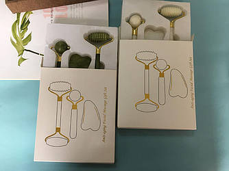 Масажер нефритовий для краси обличчя, очей, шиї, чола, Набір 3 в 1 Anti-aging Facial Massage Gift Set. (Зелений